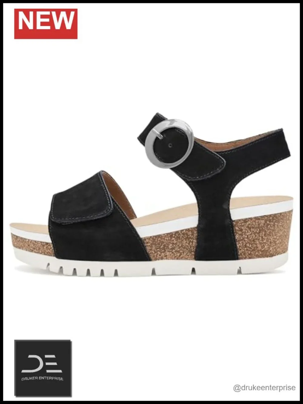 Women's Leather Wedge Sandals Adjustable Hook & Loop Open Toe